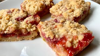 Strawberry Rhubarb Crumble Bars Recipe [upl. by Aleedis902]