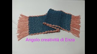 Sciarpa punto rete alluncinetto con frangia🧶🧣 Uncinetto facile💙 [upl. by Ambrogio]