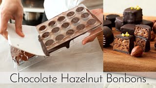 Chocolate Hazelnut Bonbons Recipe  MicrowaveTempering  ジャンドゥーヤのボンボンショコラと電子レンジテンパリング [upl. by Parthena]