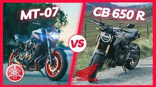 TOP SPEED YAMAHA MT07 VS HONDA CB650R  MotoTopSpeed [upl. by Akerdna]