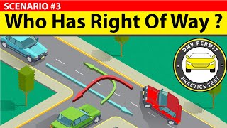 Which car has the right of way Understand Rightofway rule for TIntersections  DMV Permit Test [upl. by Asseralc]