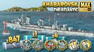 Destroyer Khabarovsk Nice action game on map The Atlantic  World of Warships [upl. by Yroffej]