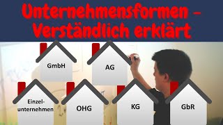 Unternehmensformen einfach erklärt  Rechtsformen Einzelunternehmen OHG KG GbR GmbH AG [upl. by Stoddard]