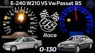 Vw Passat B5 18 Turbo 150 Hp VS Mercedes E 240 W210 24 V6 170 Hp 0 130 Acceleration Battle Review [upl. by Ahsemad485]