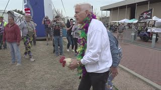 Chicken toss opens 2024 Mardi Gras Southeast Texas in downtown Beaumont [upl. by Cira]