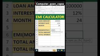 EMI calculator in excel 😱 emi excel shorts [upl. by Notanhoj259]