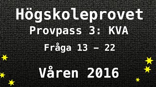 Högskoleprovet 2016 Våren Lösningar Pass 3 KVA Kvantitativa Matte [upl. by Fleisher]