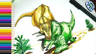 Drawing TRex vs Triceratops  How to draw fight dinosaurus [upl. by Barstow221]