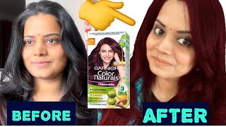 Garnier Hair Colour Honest Review  How to colour white Hair  How to apply  Burgundy Colour [upl. by Larner320]