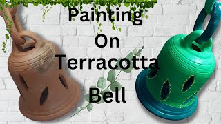 Painting on Terracotta bell😱 Acrylic Painting clay pot painting ideas [upl. by Kelam860]