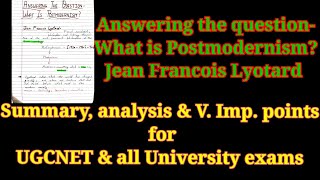 Answering the question what is post modernism by Jean Francois Lyotard in Hindi summary education [upl. by Sonja]