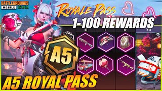 😍 BGMI NEW A5 ROYAL PASS  1 TO 100 RP REWARDS  NEW UPGRADED WEAPON  5 RP GIVEAWAY [upl. by Dahs363]