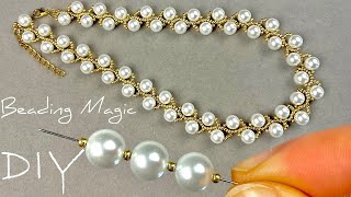 Beading Tutorials Pearl Necklace Making at Home  Seed Bead Jewelry Making Tutorials [upl. by Anilad407]