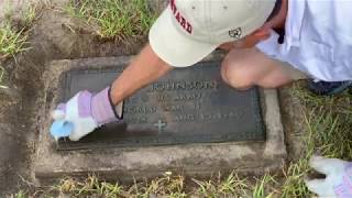 Cleaning Bronze Veteran Ground Level Flat Grave Marker Headstone [upl. by Niaz]