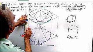 A cube 30 mm edge is placed centrally on thetop of a cylindrical block Ø52 mm and 20 mm height [upl. by Vareck]