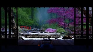 Relaxing River Sounds Through Zen Garden w View From Japanese Tea House  For Sleep Study Relaxing [upl. by Charmian572]