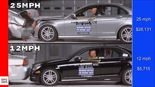 Mercedes CClass Crash Test At 25mph vs 12mph [upl. by Ellehcear]