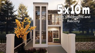 5x10 meters 50 sqm House Design with 3 Bedrooms 1640x3281 ft 5382 sqft [upl. by Eenaej116]