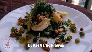 Butter Garlic Prawns with Wilted Spinach Crispy Garlic Peas and White Wine Reduction [upl. by Ayotol]