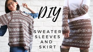 DIY TShirt Sweater Sleeves Thrift Flip Upcycle plus bonus skirt [upl. by Darreg162]