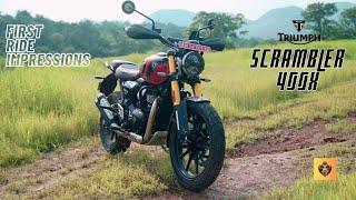 Triumph SCRAMBLER 400X  First Ride Impressions [upl. by Anaidiriv]