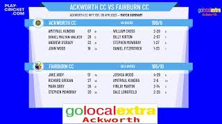 ECB Friendly  Ackworth CC 1st XI v Fairburn CC 1st XI [upl. by Niwre406]