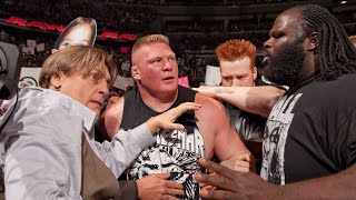 John Cena and Brock Lesnars chaotic brawl Raw April 9 2012 [upl. by Eittod]