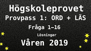 Högskoleprovet 2019 Våren Lösningar Pass 1 Verbala  ORD  LÄS [upl. by Everick589]