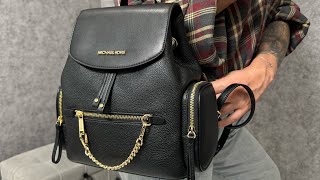 Распаковка рюкзака MICHAEL KORS Jet Set Medium Pebbled Leather Backpack black [upl. by Ocirederf347]