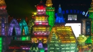 Ice and snow festival lights up Chinese city [upl. by Aurelius]