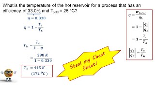 Carnot Cycle  Calculate Efficiency from Heat Reservoirs [upl. by Cowie]