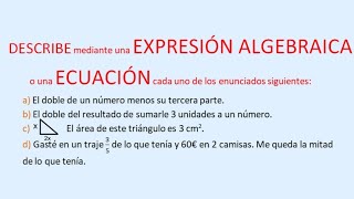 Pág 108 1 Describe mediante una expresión algebraica o una ecuación cada uno de los enuncia [upl. by Notxam]