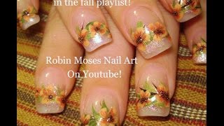 Easy Fall Nail Art  DIY Autumn Flower Nails Design Tutorial [upl. by Eiuqcaj]