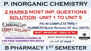 Solution 2 Marks  Pharmaceutical Inorganic Chemistry 1st semester  Quick Revision  Carewell P [upl. by Baalbeer]