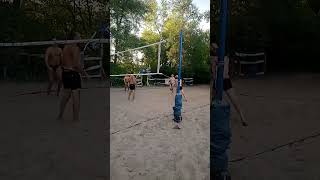 Beach volleyball a sharp hit of the ball under the net [upl. by Oirasor755]