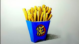 French Fries 🍟 drawing and pencil color tutorial for students [upl. by Enaasiali]