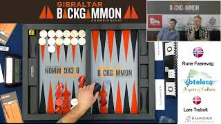 Gibraltar Backgammon 2018 Lars Trabolt Vs Rune Faervag 10 02 18 [upl. by Shama727]