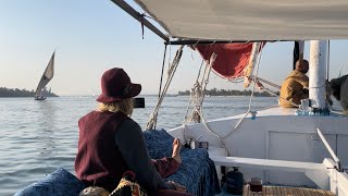 Sailing in river Nile Luxor Egypt Traditional engineless Arabic sailboat felucca [upl. by Tulley]