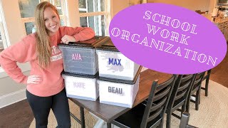 SCHOOL WORK ORGANIZATION \\ diy organizational bins for kids K212th grade [upl. by Aerdnaid]