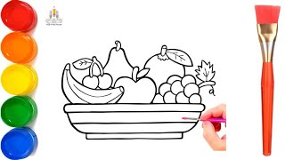 How to Draw fruit basket drawing Painting and Coloring for Kids amp Toddlers  Draw Paint and Learn [upl. by Nivac346]