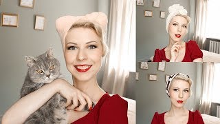 Easy Retro Turban Tutorial 3 Ways l 1940 Vintage Hairstyle with Headscarf [upl. by Annovahs]