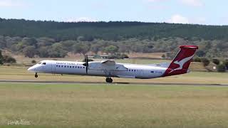 QantasLink Dash 8Q400 departing Canberra Airport from long runway [upl. by Wayne]