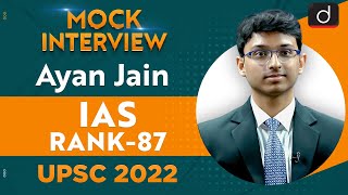 Aryan Jain Rank 87  UPSC CSE 2022  English Medium  Mock Interview  Drishti IAS English [upl. by Supmart]