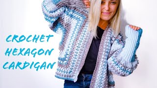 Crochet Hexagon Cardigan tutorial for Beginners [upl. by Colby]