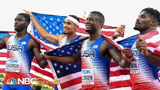 US men crush 4x400m relay breaking alltime world championship medals record  NBC Sports [upl. by Ennasor425]