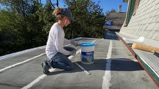 100 Silicone White Roof Coating on a Modified Bitumen Roof ​⁠ [upl. by Kindig]