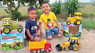 Kids unboxing Tractor toys Playing with Bruder Jcb and Truck toy  John Deere HMT  Tractors Video [upl. by Nadabb269]