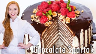 8Layer Chocolate Spartak Cake Торт Спартак Russian Chocolate Cake Recipe [upl. by Ynhoj]