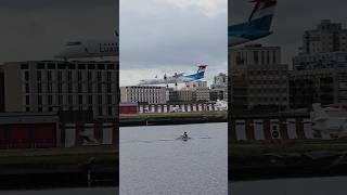 Luxair landing at London city airport shorts pilotfamily aviation luxair city london [upl. by Ahsinrad]