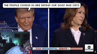 xQc Dies Laughing at Donald Trump saying quotImmigrants are Eating Dogs amp Catsquot [upl. by Tuneberg713]